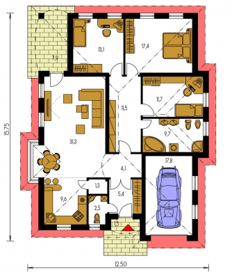 Spiegelverkehrter Entwurf | Grundriss des Erdgeschosses - BUNGALOW 52